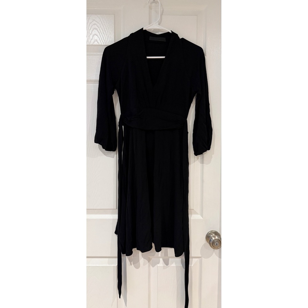 Yigal Azrouel Womens Black Rayon V-Neck Wrap Cocktail Dress Size 1 Made in USA